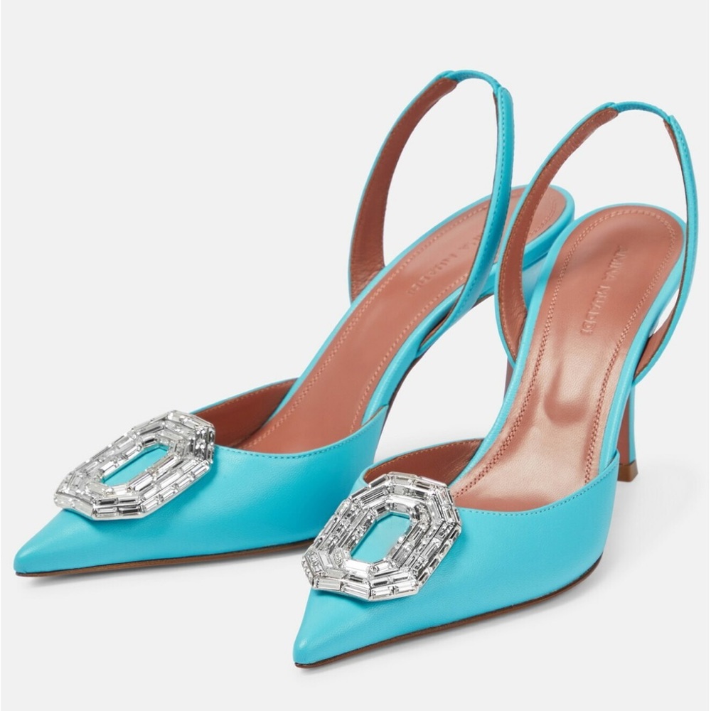 NWT Amina Muaddi Camelia Leather slingback pumps SZ 38